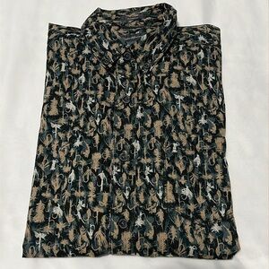 Eddie Bauer Fly Fishing Lure Printed Short Sleeve Button Down Shirt